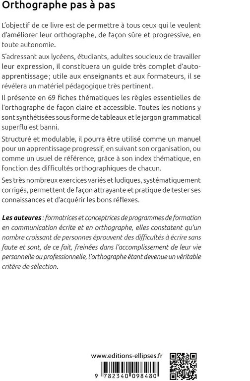 Quatrième de couverture de « Orthographe pas à pas »