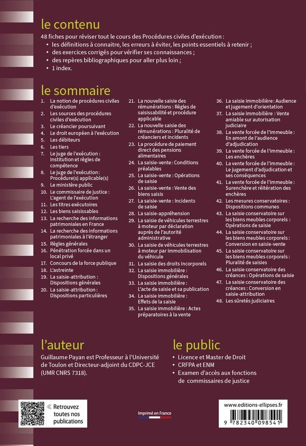 Quatrième de couverture de « Fiches de droit des procédures civiles d'exécution : rappels de cours et exercices corrigés »