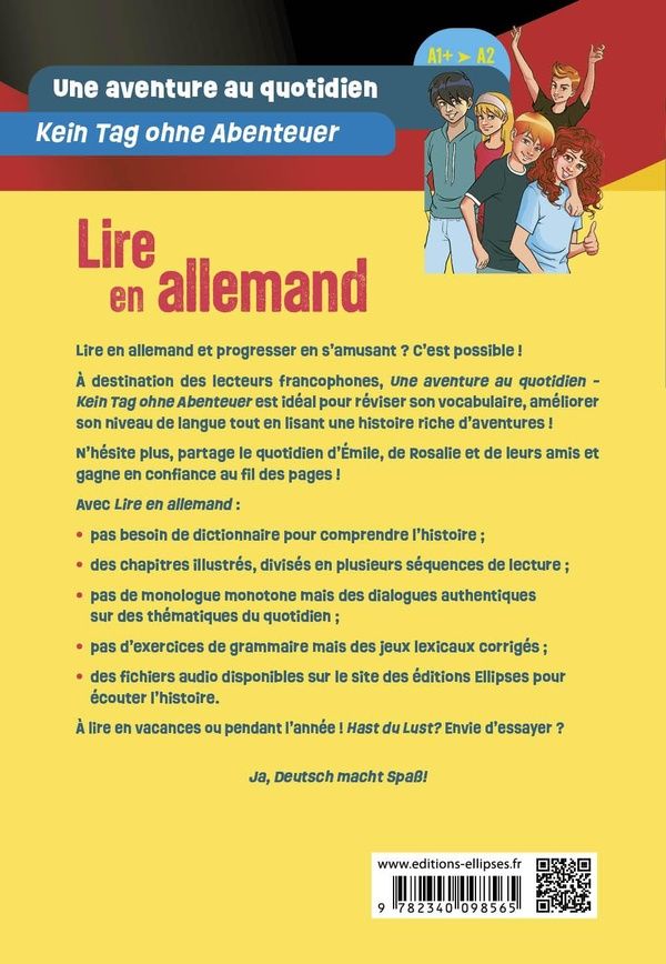 Quatrième de couverture de « LIRE EN ALLEMAND. UNE AVENTURE AU QUOTIDIEN - KEIN TAG OHNE ABENTEUER (A1+-A2) - REVISE TON VOCABULA »