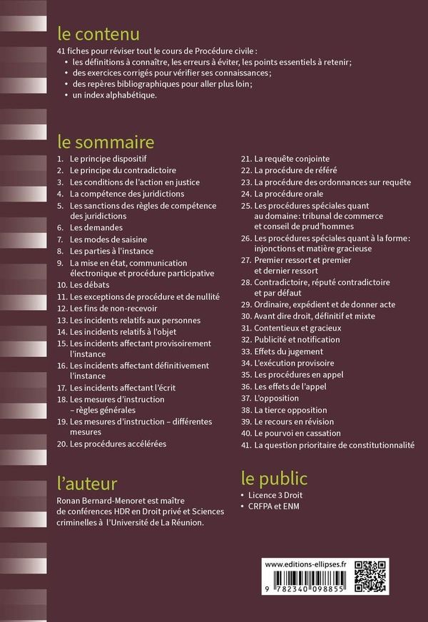 Quatrième de couverture de « Fiches de procédure civile : rappels de cours et exercices corrigés »