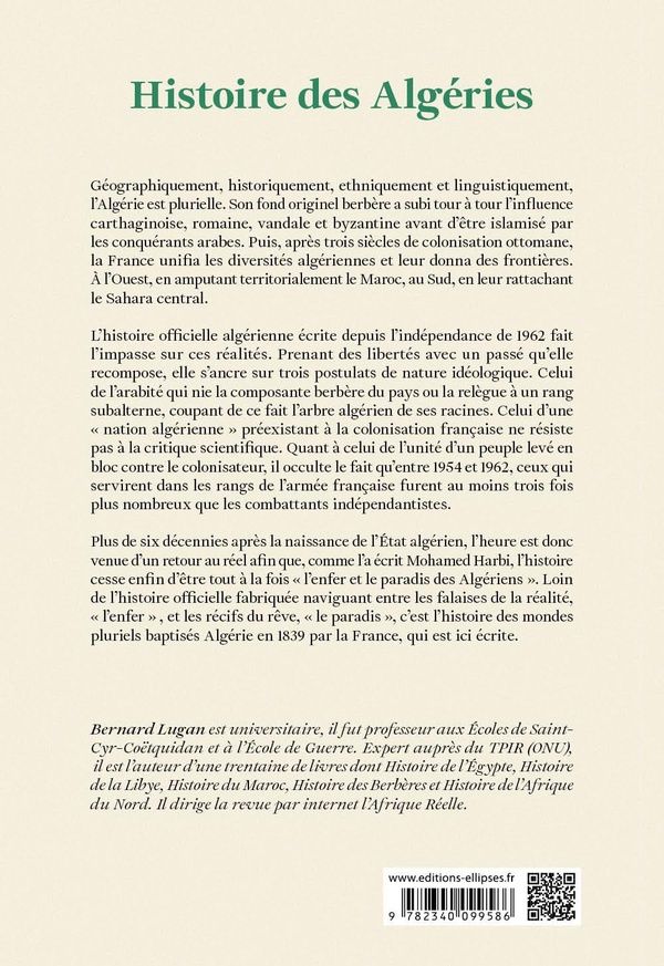 Quatrième de couverture de « Histoire des Algéries : des origines à nos jours »