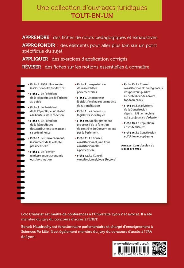Quatrième de couverture de « Droit constitutionnel de la Ve République »