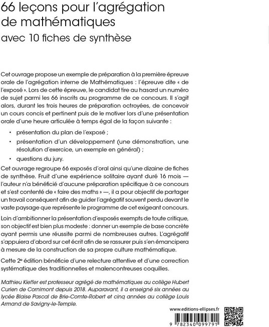 Quatrième de couverture de « 66 leçons pour l'agrégation de mathématiques : avec 10 fiches de synthèse »