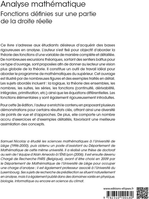 Quatrième de couverture de « Analyse mathématique : fonctions définies sur une partie de la droite réelle »