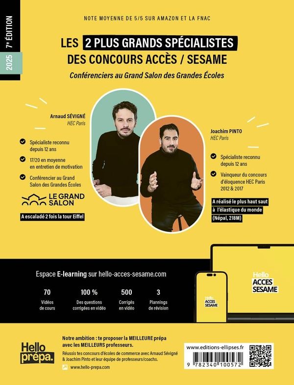 Quatrième de couverture de « Le manuel de poche du concours SÉSAME : 6 concours blancs, 70 fiches, 70 vidéos de cours »