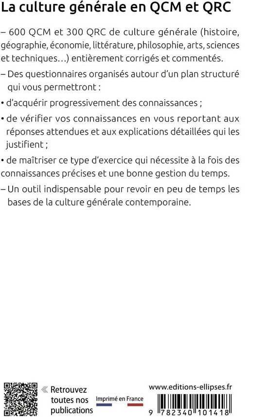 Quatrième de couverture de « Culture générale : en QCM et QRC »
