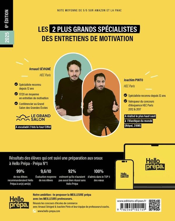 Quatrième de couverture de « Le manuel des entretiens de motivations, post-bac : écoles de commerce et de management, post-bac »