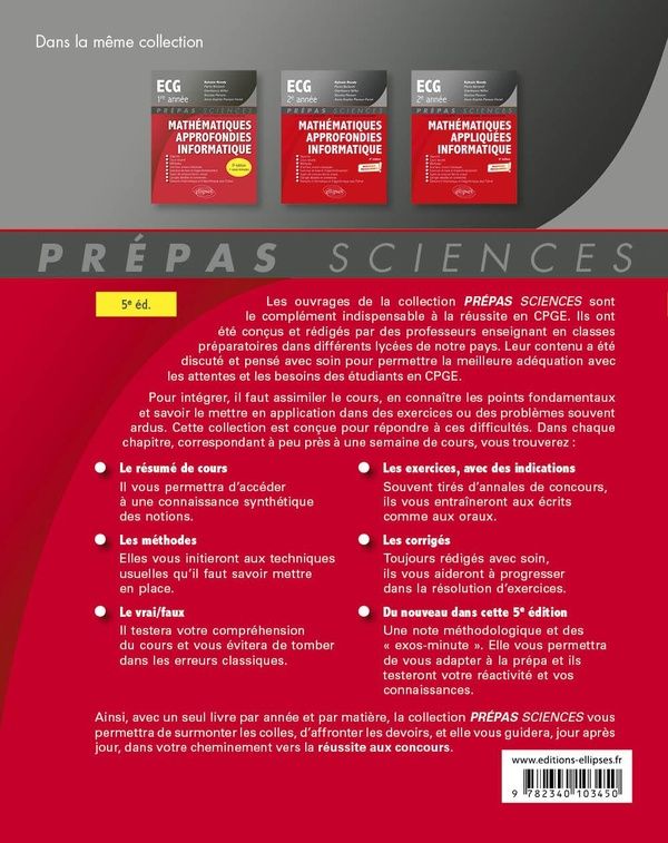 Quatrième de couverture de « Mathématiques appliquées informatique, ECG, 1re année »