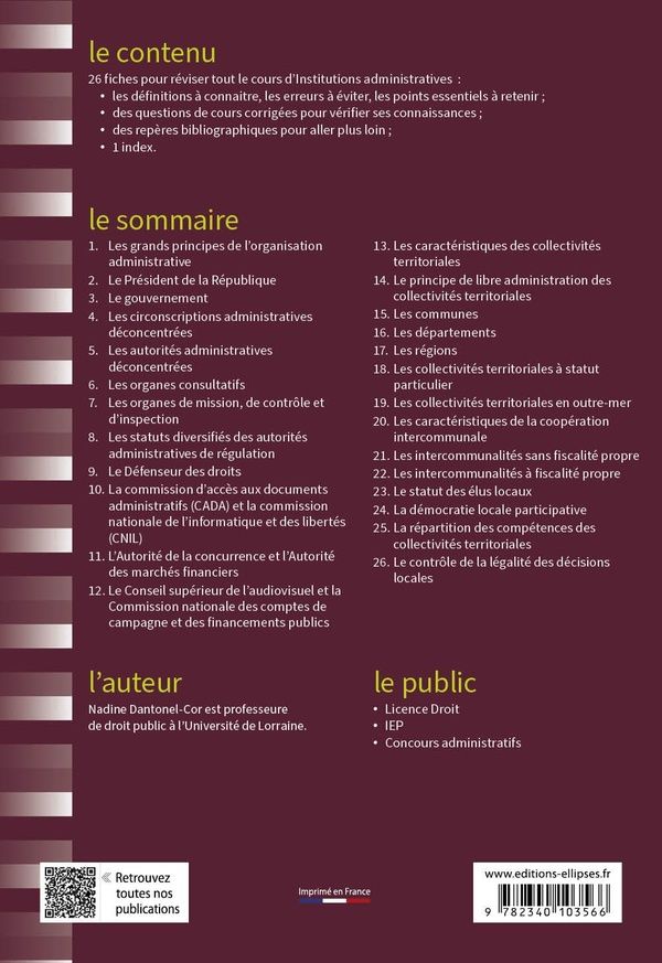 Quatrième de couverture de « Fiches d'institutions administratives : rappels de cours et exercices corrigés »