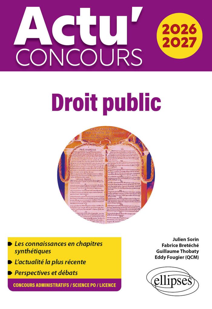 Couverture du livre « Droit public, 2026-2027 » de Julien Sorin, librairie Les Contes Infusés à Corte