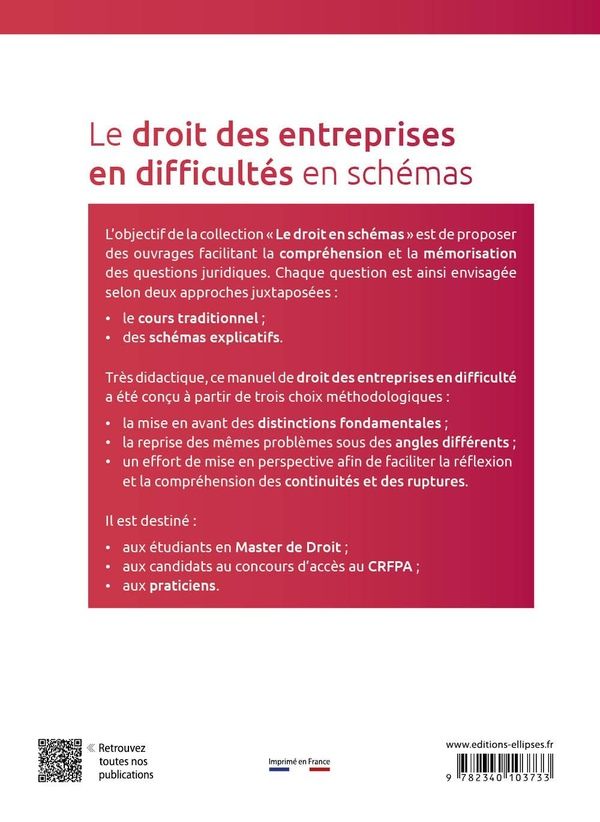 Quatrième de couverture de « Le droit des entreprises en difficulté en schémas »