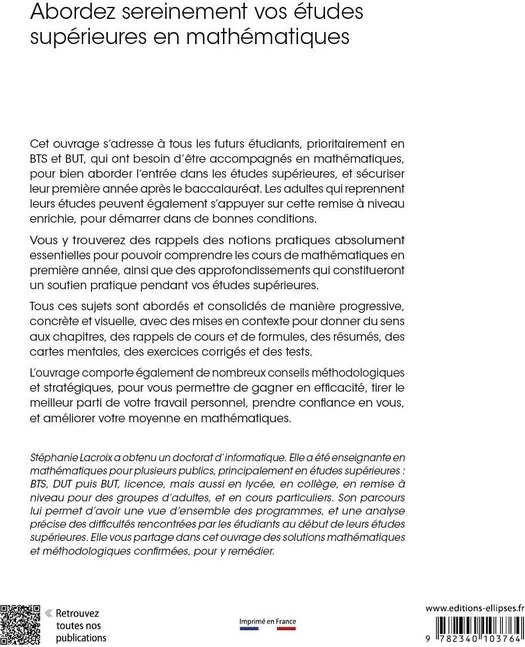 Quatrième de couverture de « Abordez sereinement vos études supérieures en mathématiques »