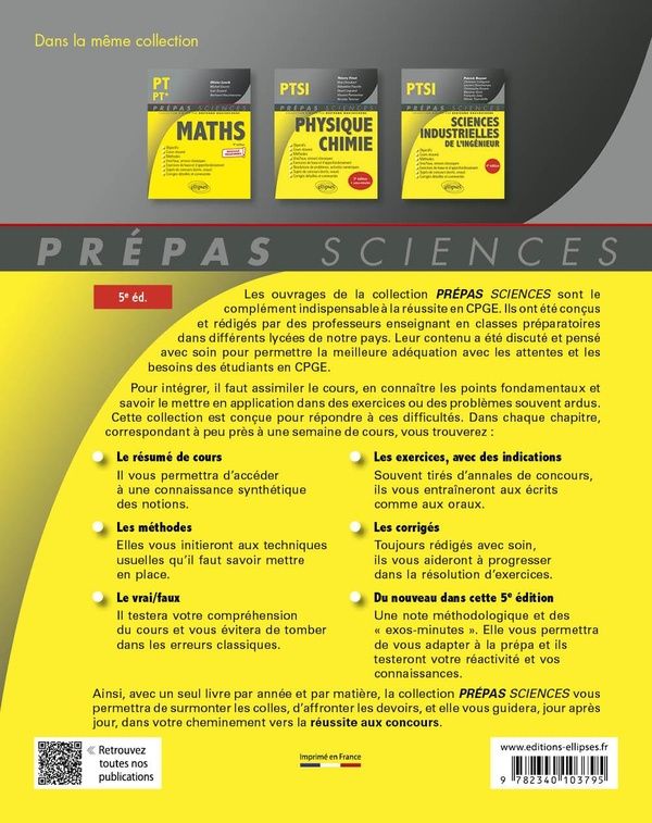 Quatrième de couverture de « Mathématiques PTSI »