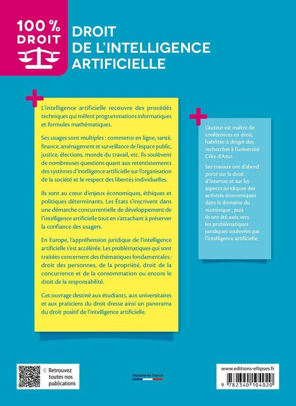 Quatrième de couverture de « Droit de l'intelligence artificielle »