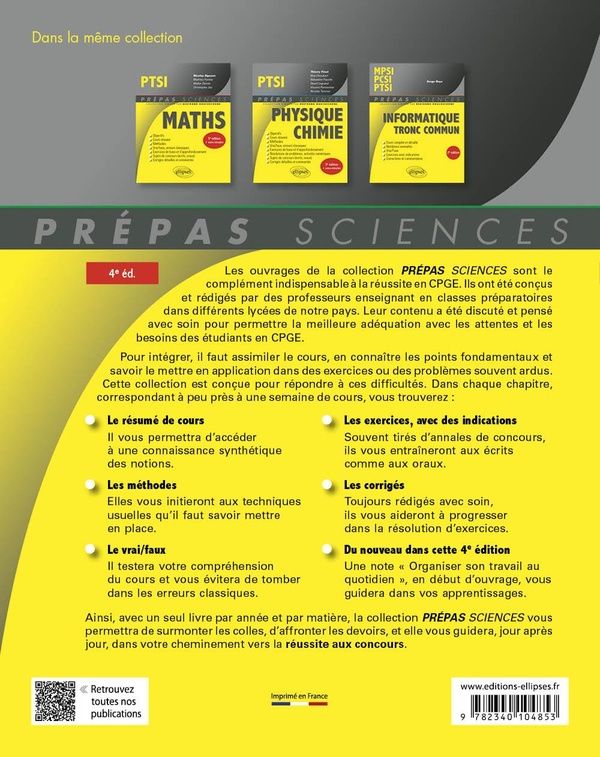 Quatrième de couverture de « Sciences industrielles de l'ingénieur : PTSI »