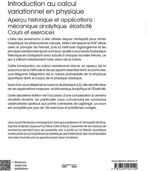 Quatrième de couverture de « Introduction au calcul variationnel en physique : aperçu historique et applications »