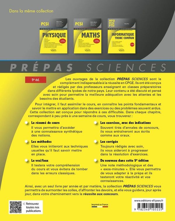 Quatrième de couverture de « Chimie PCSI »