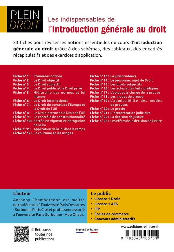 Quatrième de couverture de « Les indispensables de l'introduction générale au droit »