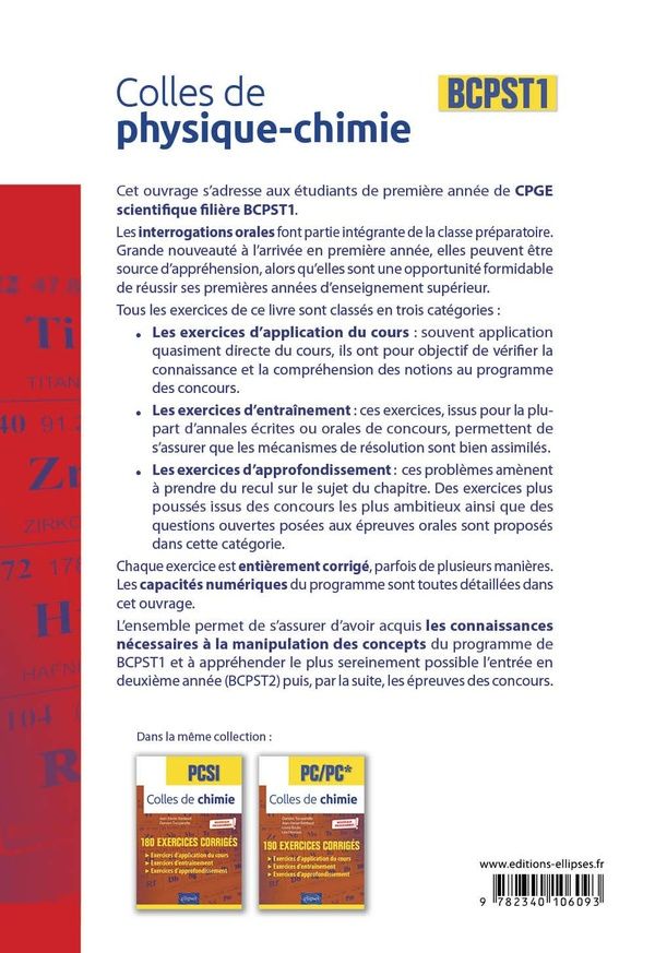 Quatrième de couverture de « Colles de physique-chimie : BCPST1 »