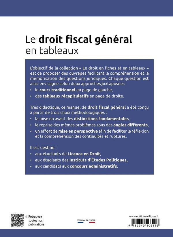 Quatrième de couverture de « Le droit fiscal général en tableaux »