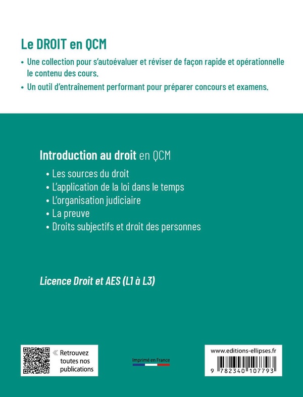 Quatrième de couverture de « L'introduction au droit en QCM »