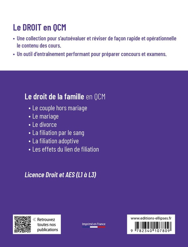 Quatrième de couverture de « Le droit de la famille en QCM »