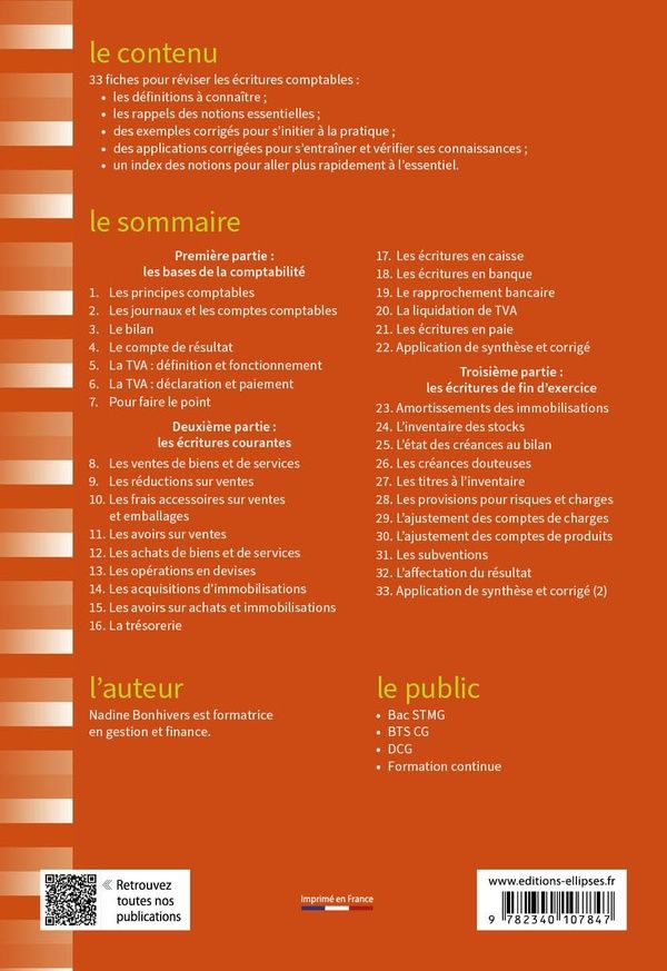 Quatrième de couverture de « Fiches d'écritures comptables : rappels de cours et exercices corrigés »
