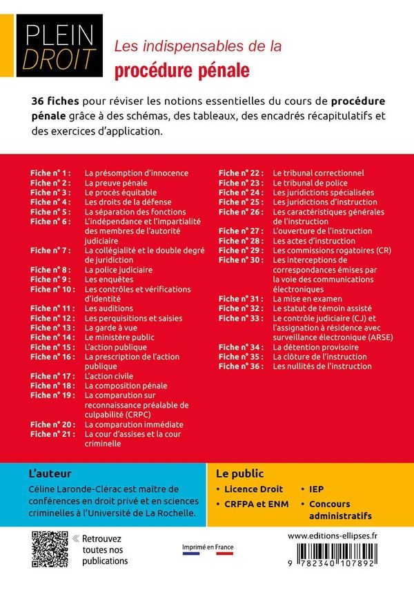 Quatrième de couverture de « Les indispensables de la procédure pénale »