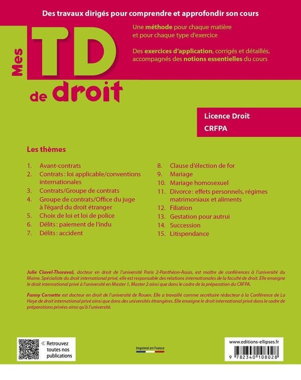 Quatrième de couverture de « Droit international privé »