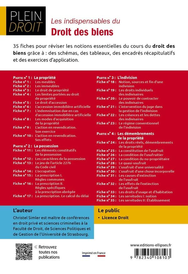 Quatrième de couverture de « Les indispensables du droit des biens »