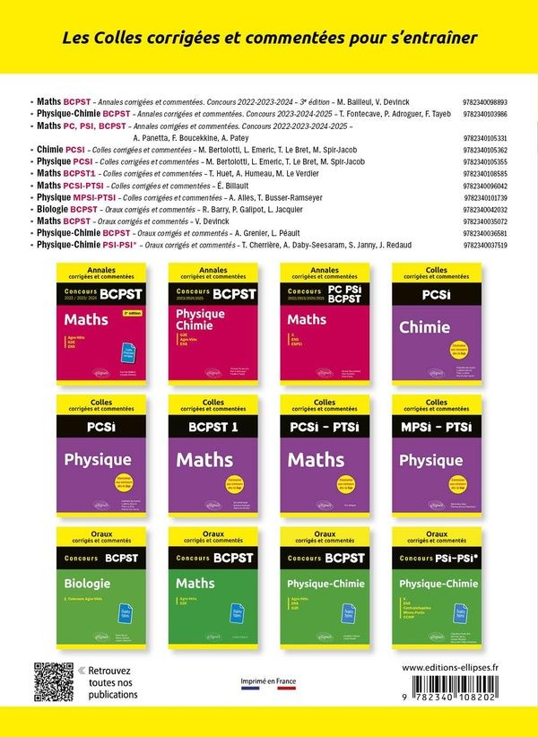 Quatrième de couverture de « Physique chimie, BCPST 1 »