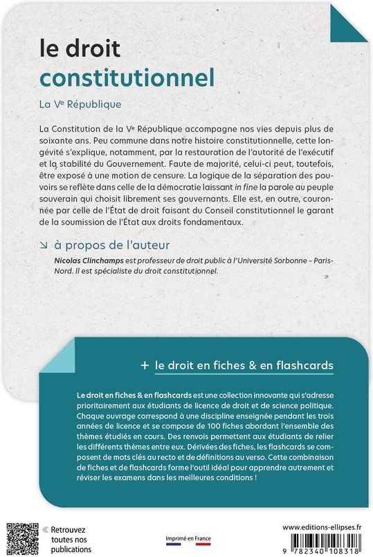 Quatrième de couverture de « Le droit constitutionnel : la Ve République »