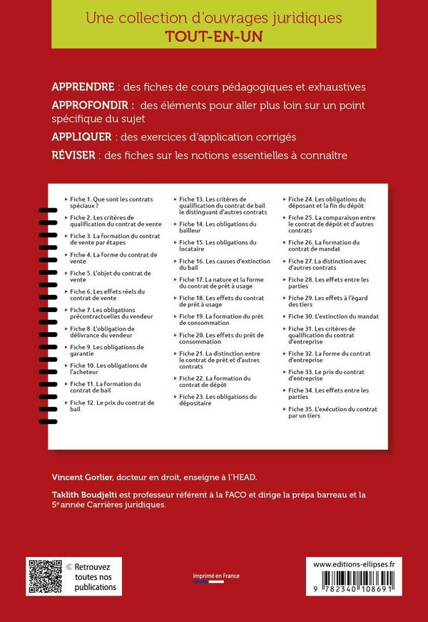 Quatrième de couverture de « Droit des contrats spéciaux »