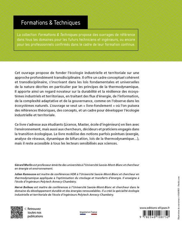 Quatrième de couverture de « Écologie industrielle et territoriale : fondements scientifiques et bio-inspiration »