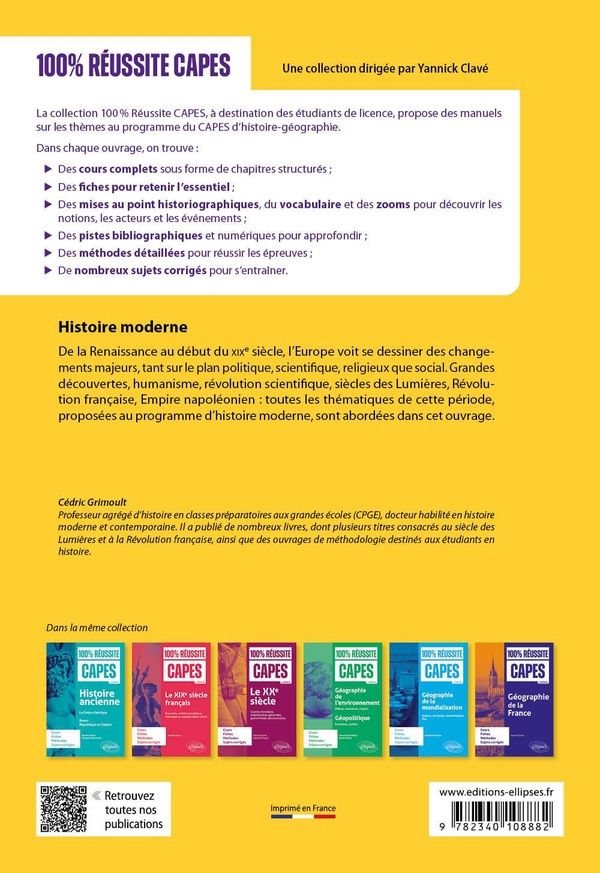 Quatrième de couverture de « Histoire moderne : première mondialisation, Renaissance, humanisme et réformes, XVe-XVIIe siècles, l'Europe du XVIIIe siècle, Révolution française et Empire »