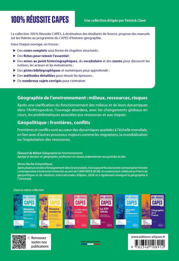 Quatrième de couverture de « Géographie de l'environnement, géopolitique : milieux, ressources, risques, frontières, conflits »