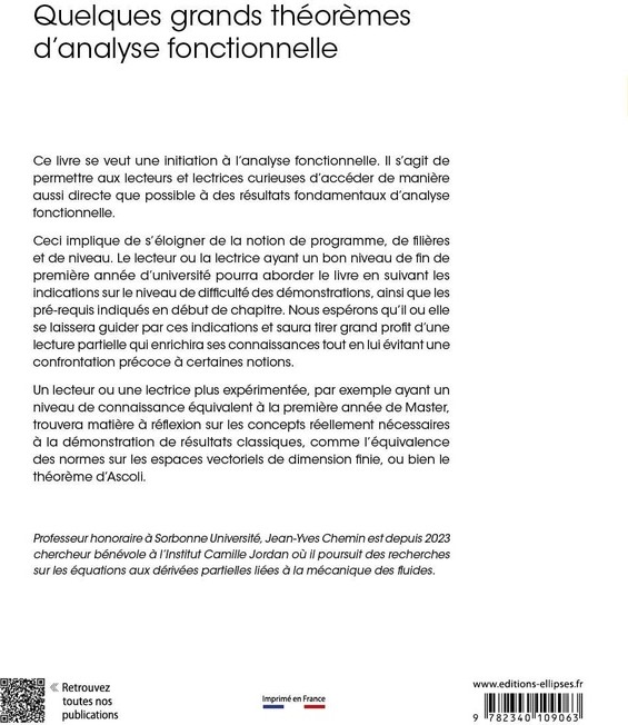 Quatrième de couverture de « QUELQUES GRANDS THEOREMES D'ANALYSE FONCTIONNELLE »
