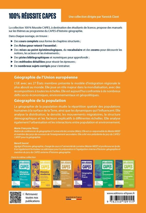 Quatrième de couverture de « Géographie de la population, géographie de l'Union européenne : démographie, distribution spatiale »