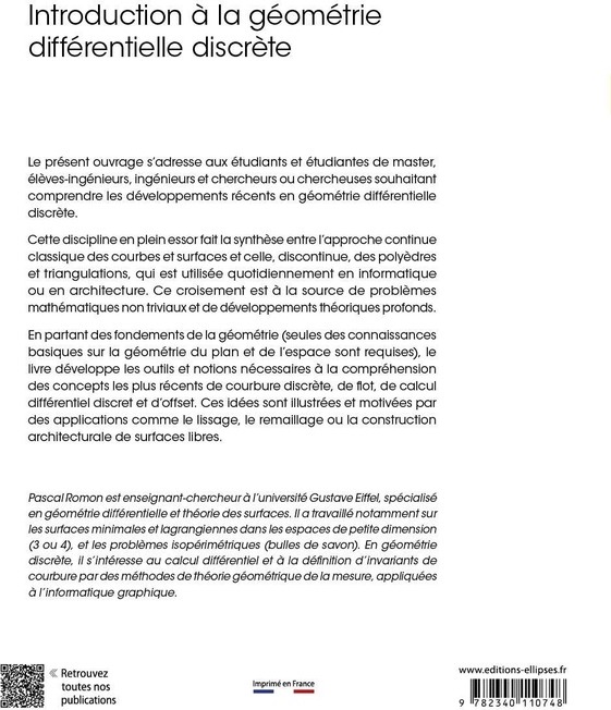 Quatrième de couverture de « INTRODUCTION A LA GEOMETRIE DIFFERENTIELLE DISCRETE »