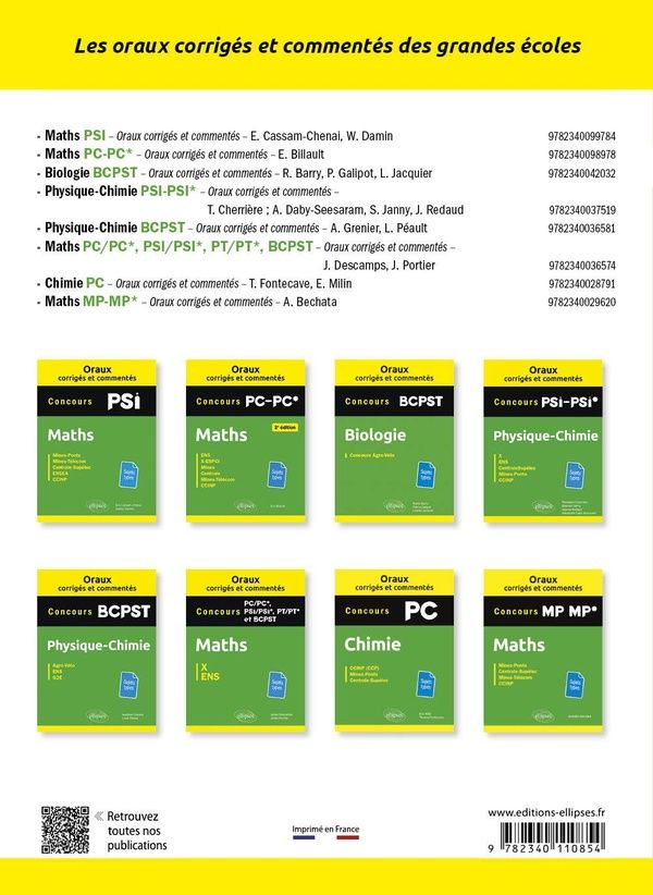 Quatrième de couverture de « Oraux corrigés et commentés. Maths. BCPST »