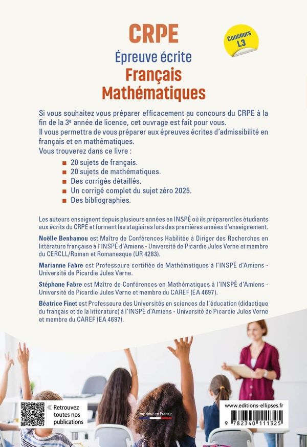 Quatrième de couverture de « CRPE - EPREUVE ECRITE FRANCAIS MATHEMATIQUES - CONCOURS L3 »