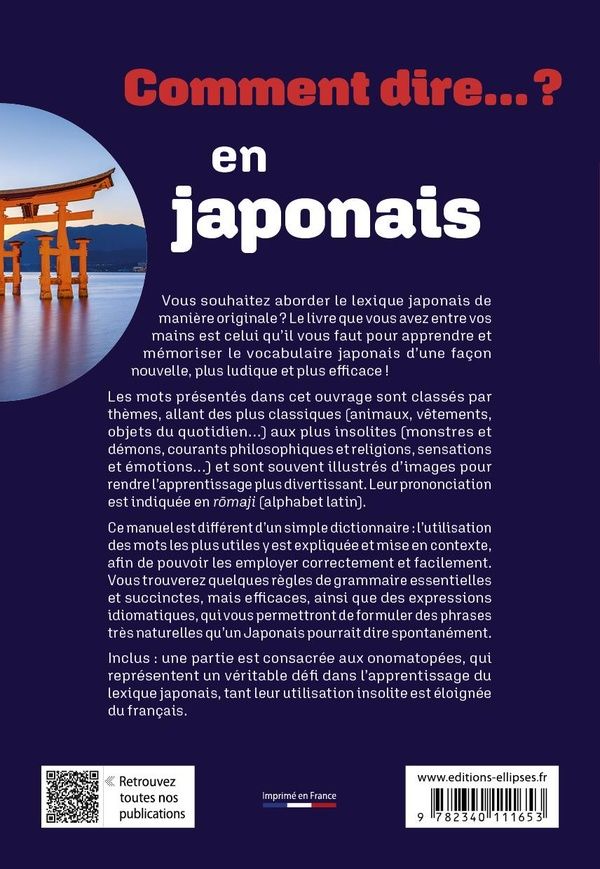 Quatrième de couverture de « Le vocabulaire indispensable en japonais : A1-A2 »