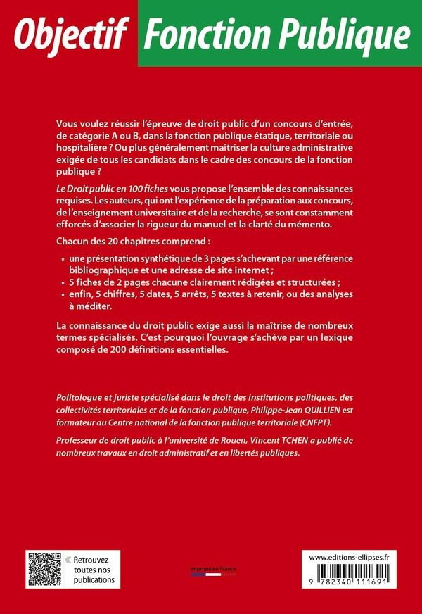 Quatrième de couverture de « Le droit public en 100 fiches »