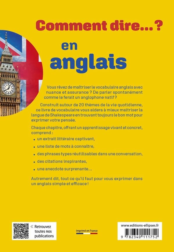 Quatrième de couverture de « Le Vocabulaire indispensable en anglais : A1-A2 »
