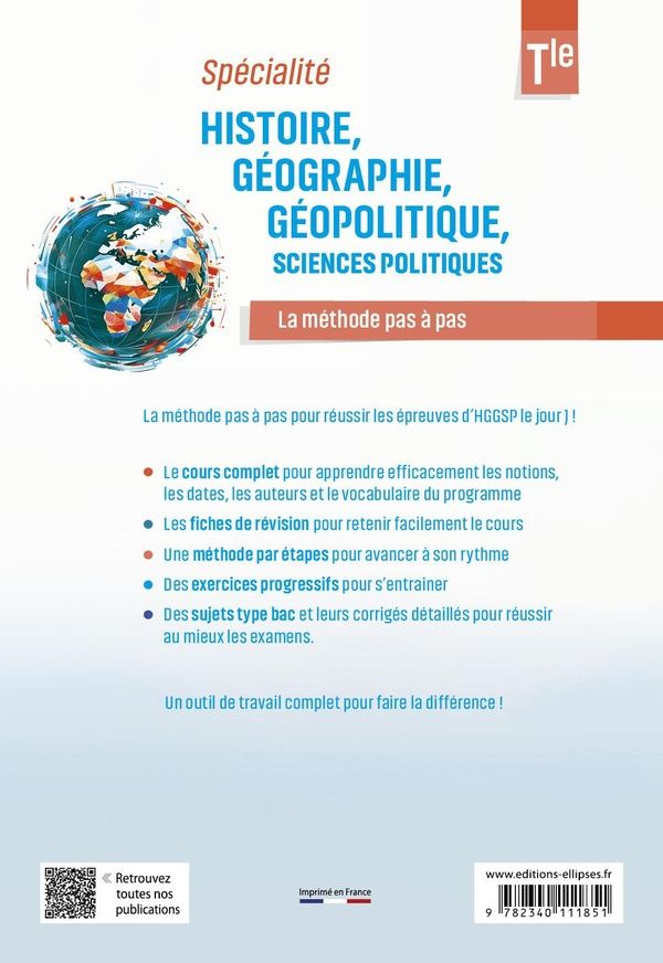 Quatrième de couverture de « Spécialité histoire, géographie, géopolitique, sciences politiques : la méthode pas à pas »