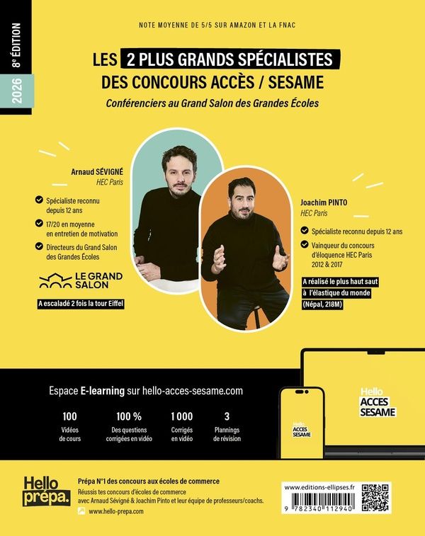 Quatrième de couverture de « Le grand manuel du concours SÉSAME : 10 concours blancs, 100 fiches, 100 vidéos de cours »