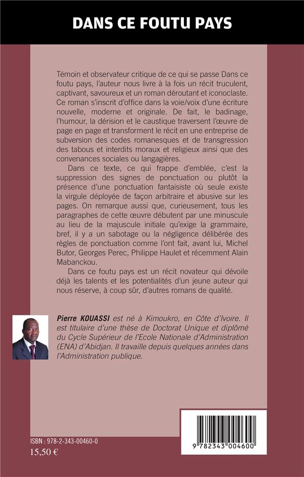 Quatrième de couverture de « DANS CE FOUTU PAYS - ROMAN »
