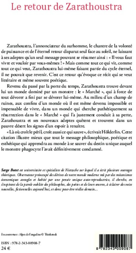 Quatrième de couverture de « LE RETOUR DE ZARATHOUSTRA - ROMAN PHILOSOPHIQUE »