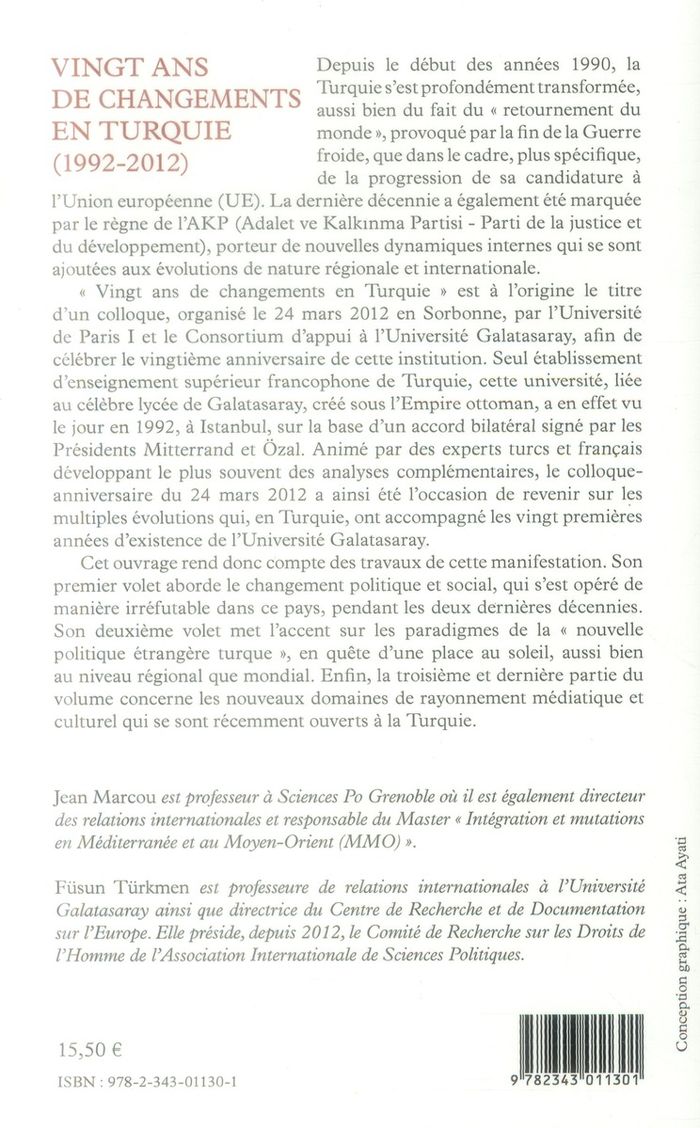 Quatrième de couverture de « VINGT ANS DE CHANGEMENTS EN TURQUIE (1992-2012) »