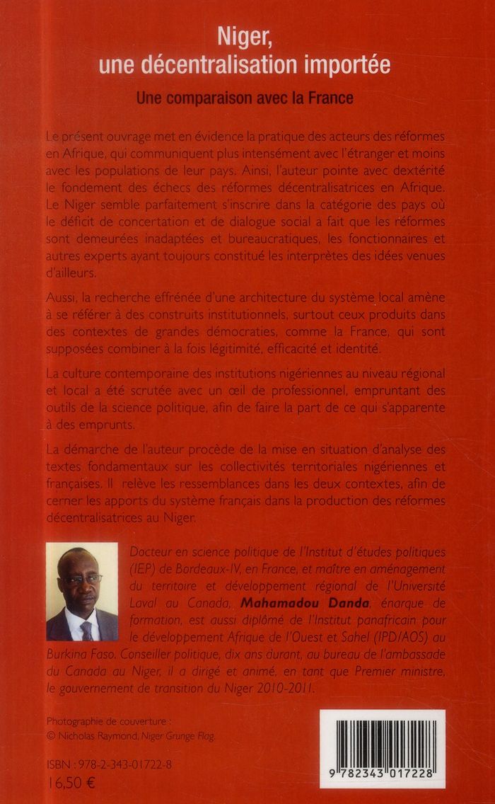 Quatrième de couverture de « NIGER, UNE DECENTRALISATION IMPORTEE - UNE COMPARAISON AVEC LA FRANCE »